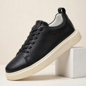 black pebbled leather sneaker