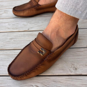 brown loafers wood floor